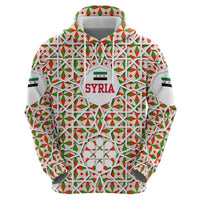 Syria Geometric Pattern Zip Hoodie with Traditional Arab Tile Motif and Flag Emblem
