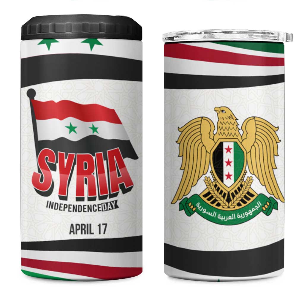 Syria Independence Day 4 in 1 Can Cooler Tumbler with National Flag and Emblem