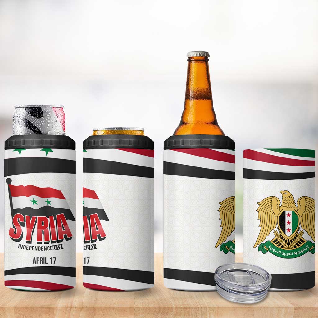 Syria Independence Day 4 in 1 Can Cooler Tumbler with National Flag and Emblem