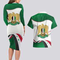 Syria Independence Day Couples Matching Long Sleeve Bodycon Dress and Hawaiian Shirt with National Flag and Emblem