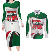 Syria Independence Day Couples Matching Long Sleeve Bodycon Dress and Long Sleeve Button Shirt with National Flag and Emblem