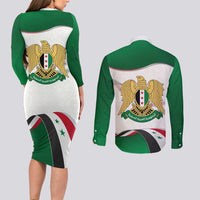 Syria Independence Day Couples Matching Long Sleeve Bodycon Dress and Long Sleeve Button Shirt with National Flag and Emblem