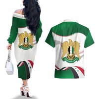 Syria Independence Day Couples Matching Off The Shoulder Long Sleeve Dress and Hawaiian Shirt with National Flag and Emblem
