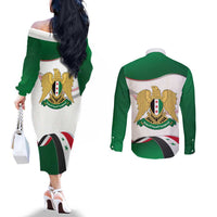 Syria Independence Day Couples Matching Off The Shoulder Long Sleeve Dress and Long Sleeve Button Shirt with National Flag and Emblem