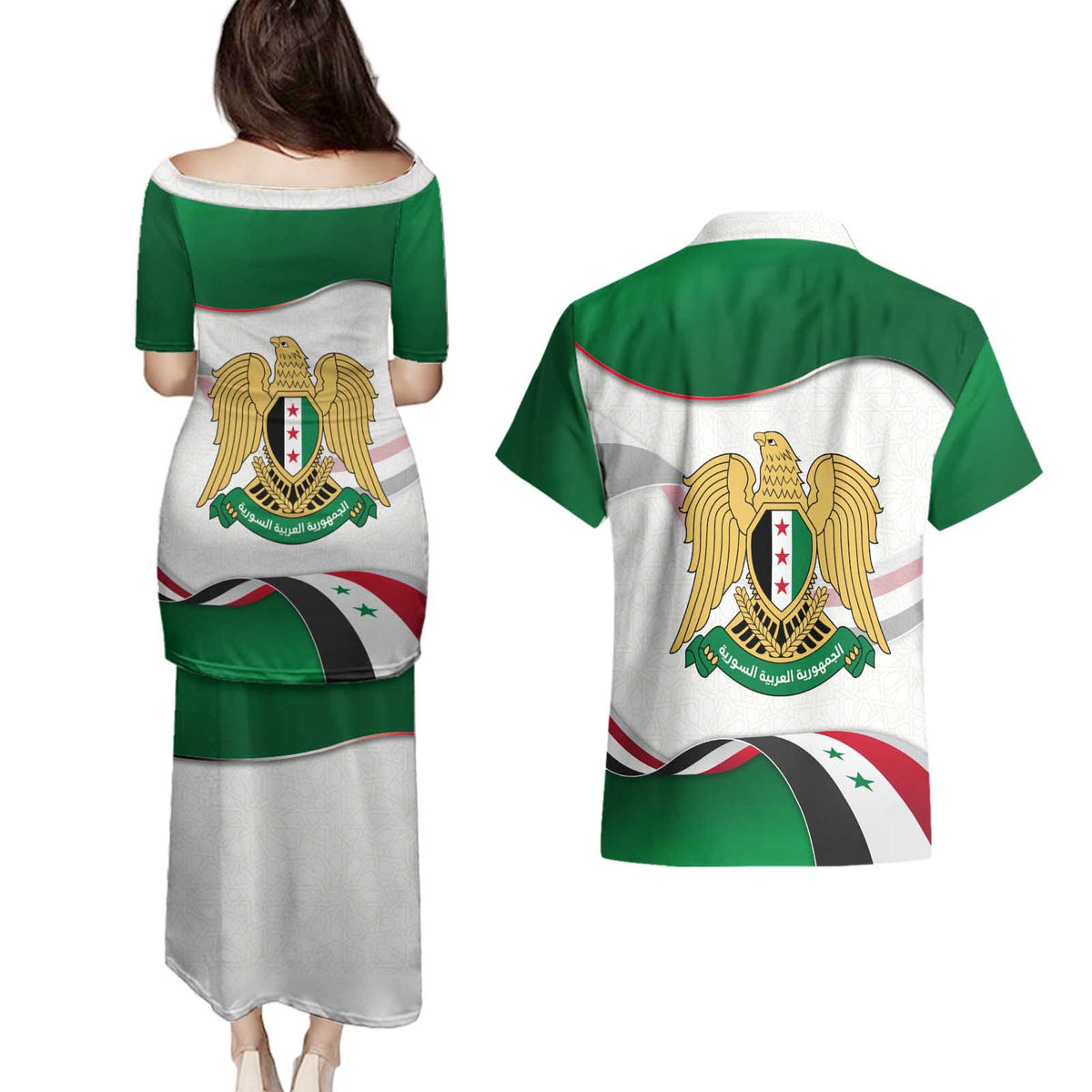 Syria Independence Day Couples Matching Puletasi and Hawaiian Shirt with National Flag and Emblem