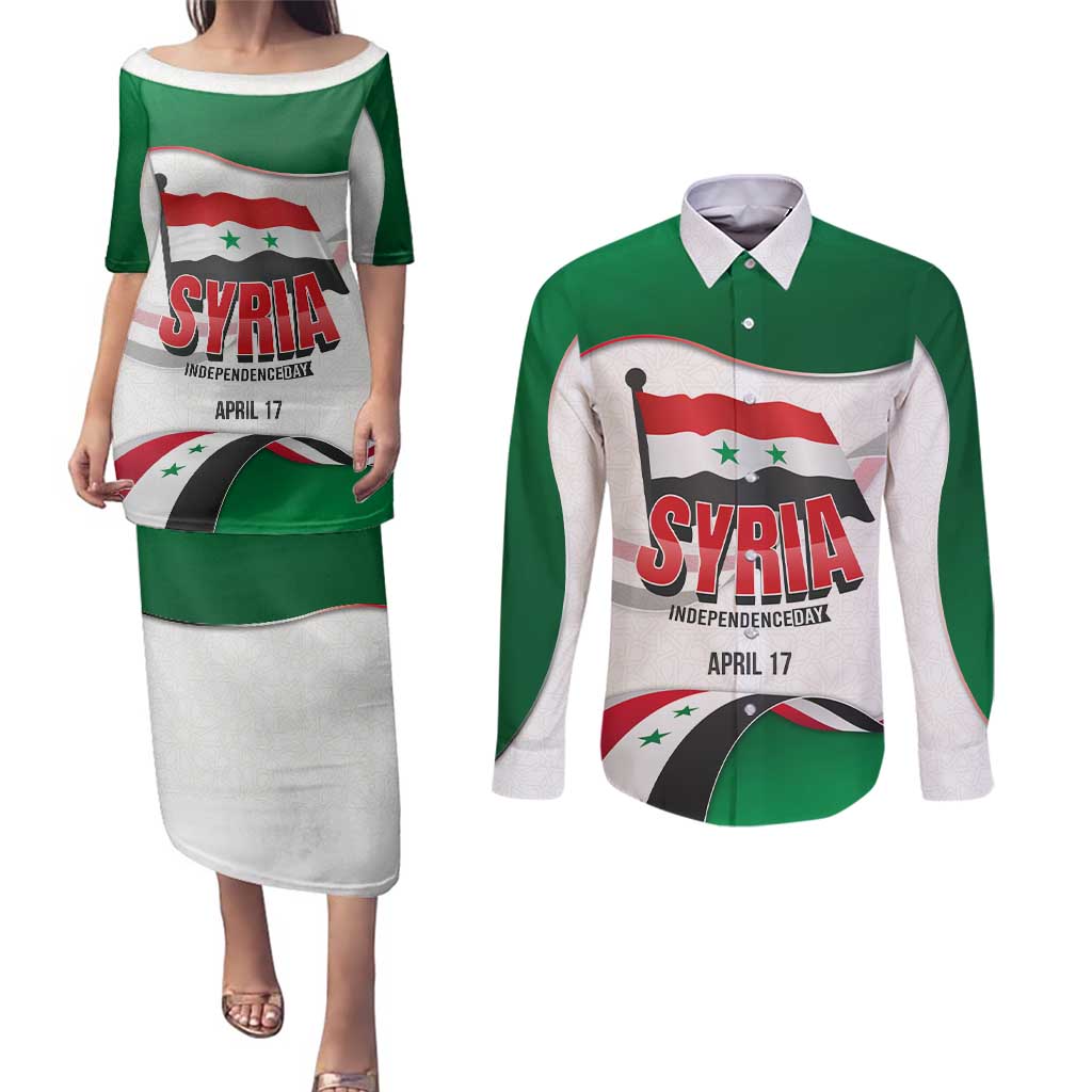 Syria Independence Day Couples Matching Puletasi and Long Sleeve Button Shirt with National Flag and Emblem