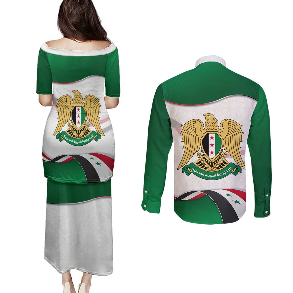 Syria Independence Day Couples Matching Puletasi and Long Sleeve Button Shirt with National Flag and Emblem