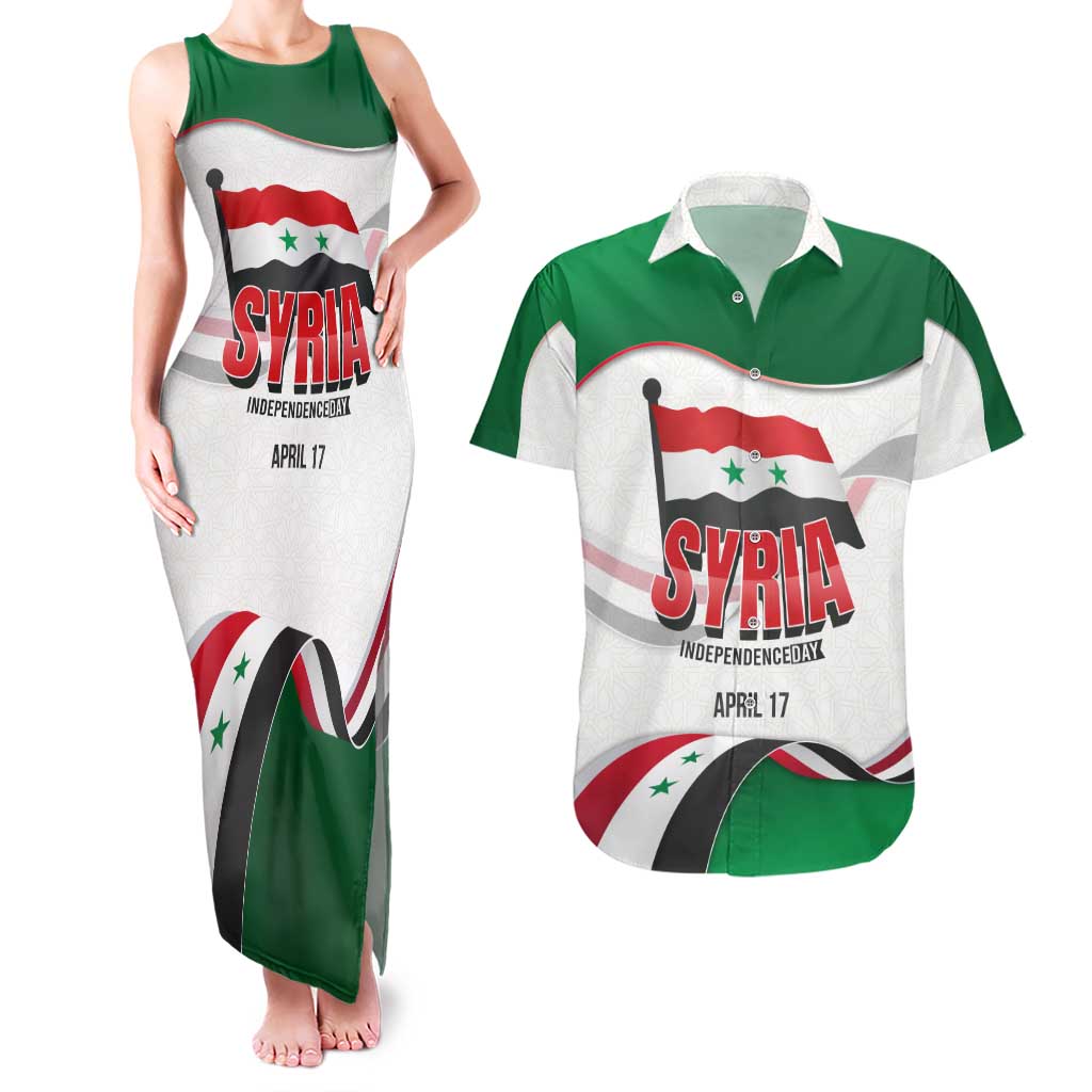 Syria Independence Day Couples Matching Tank Maxi Dress and Hawaiian Shirt with National Flag and Emblem