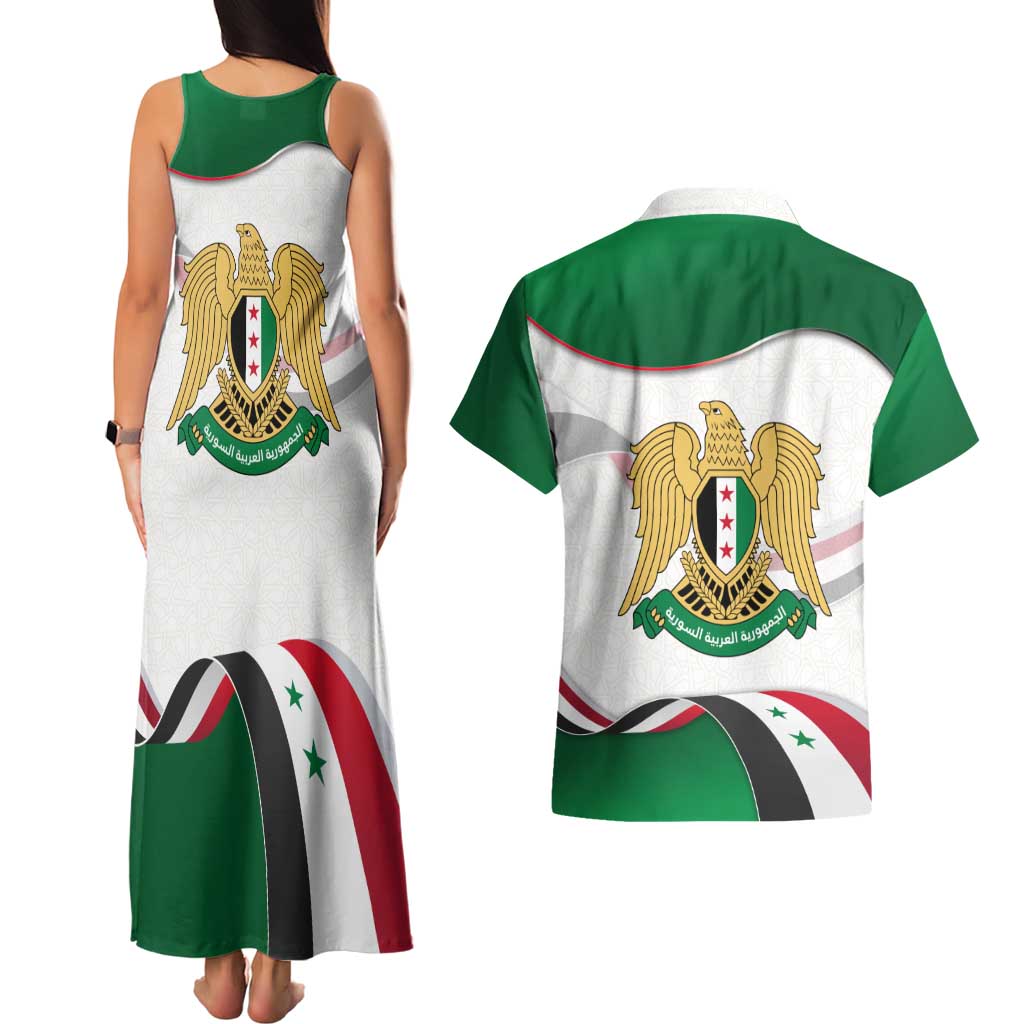 Syria Independence Day Couples Matching Tank Maxi Dress and Hawaiian Shirt with National Flag and Emblem