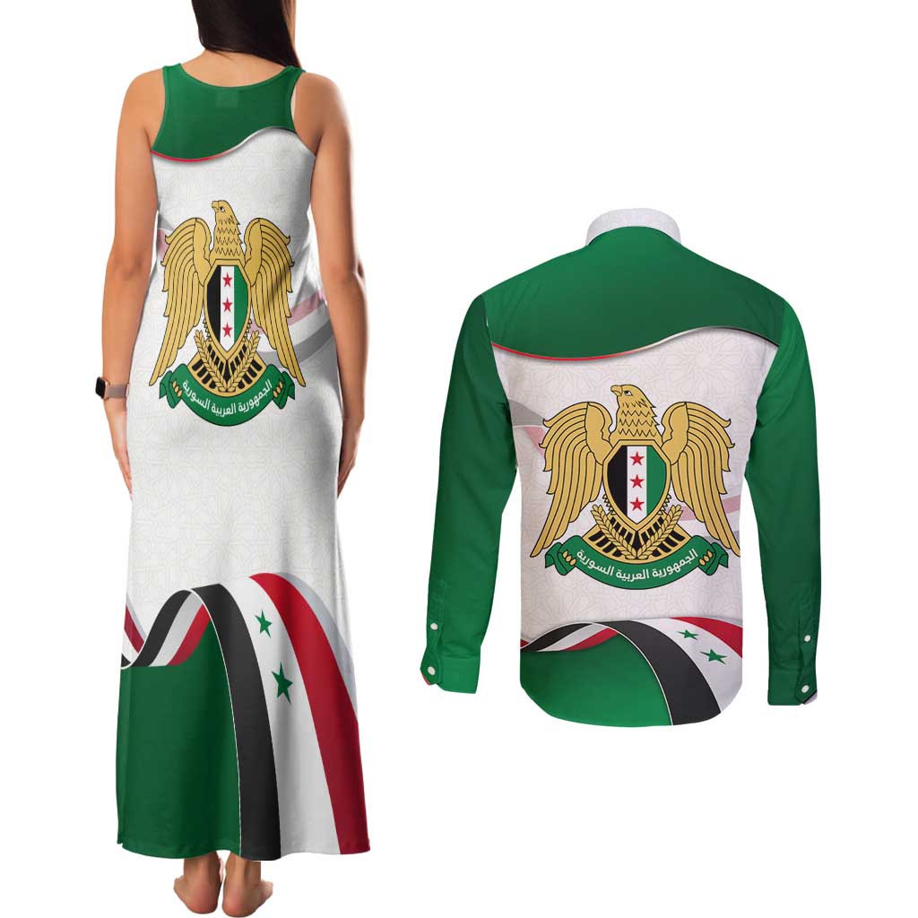 Syria Independence Day Couples Matching Tank Maxi Dress and Long Sleeve Button Shirt with National Flag and Emblem