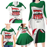 Syria Independence Day Family Matching Long Sleeve Bodycon Dress and Hawaiian Shirt with National Flag and Emblem