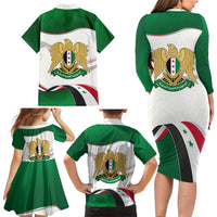 Syria Independence Day Family Matching Long Sleeve Bodycon Dress and Hawaiian Shirt with National Flag and Emblem