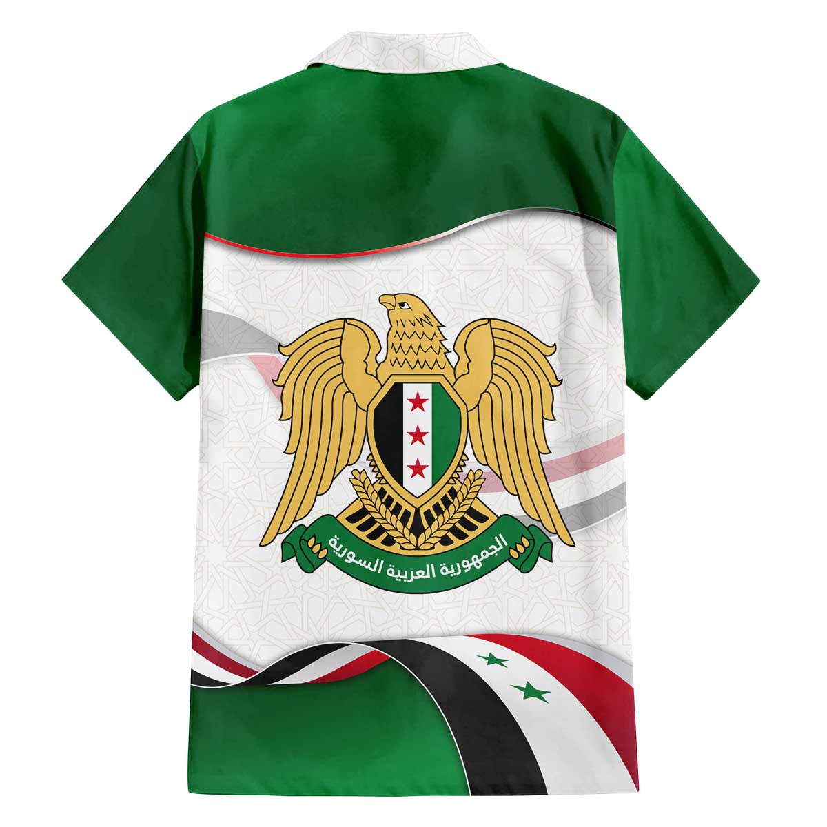 Syria Independence Day Family Matching Off The Shoulder Long Sleeve Dress and Hawaiian Shirt with National Flag and Emblem