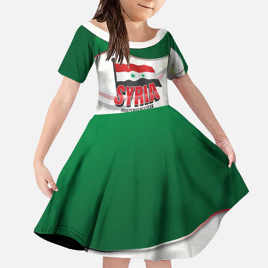 Syria Independence Day Family Matching Off Shoulder Maxi Dress and Hawaiian Shirt with National Flag and Emblem