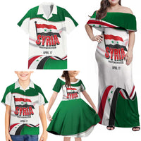 Syria Independence Day Family Matching Off Shoulder Maxi Dress and Hawaiian Shirt with National Flag and Emblem