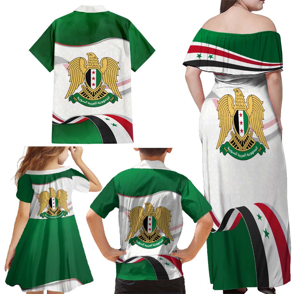 Syria Independence Day Family Matching Off Shoulder Maxi Dress and Hawaiian Shirt with National Flag and Emblem