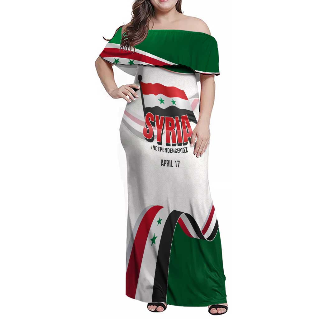 Syria Independence Day Family Matching Off Shoulder Maxi Dress and Hawaiian Shirt with National Flag and Emblem