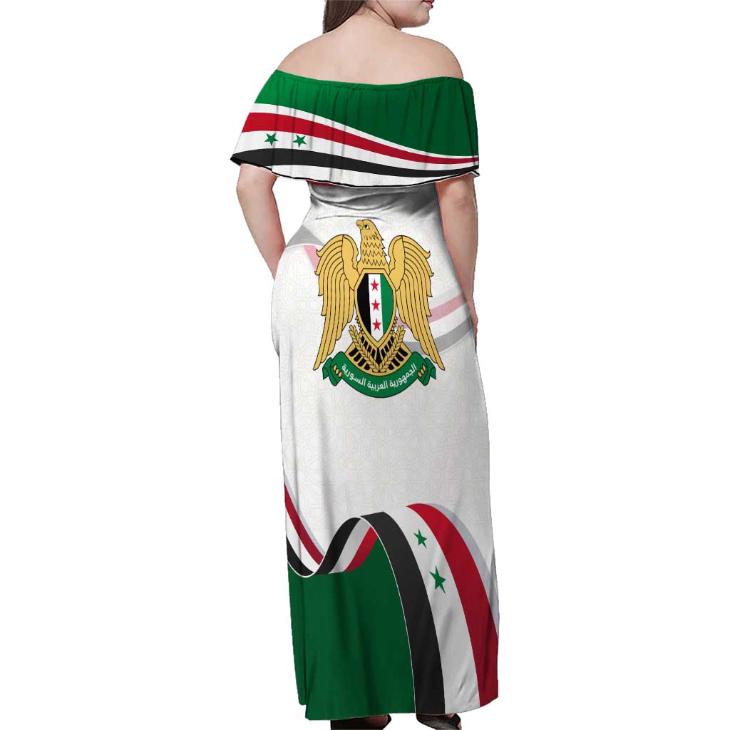 Syria Independence Day Family Matching Off Shoulder Maxi Dress and Hawaiian Shirt with National Flag and Emblem