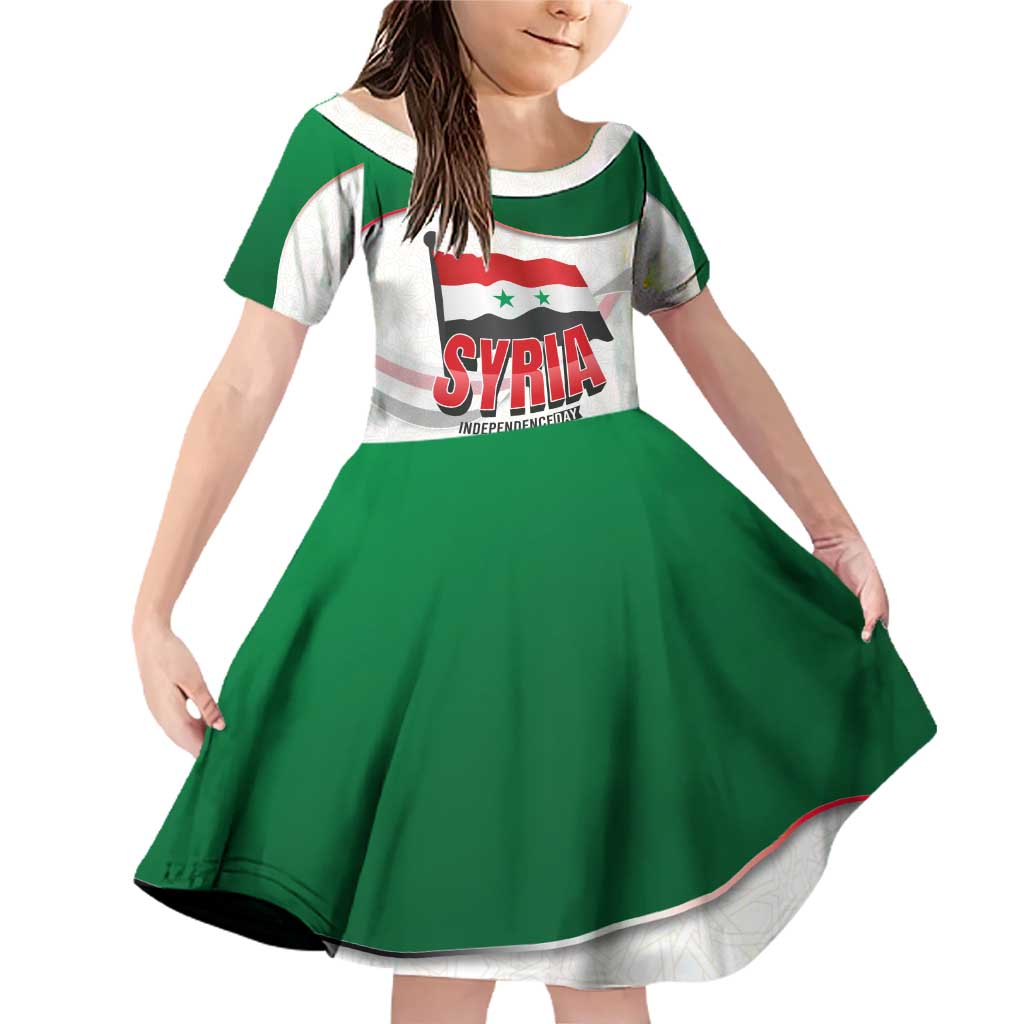 Syria Independence Day Family Matching Off Shoulder Short Dress and Hawaiian Shirt with National Flag and Emblem