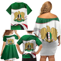 Syria Independence Day Family Matching Off Shoulder Short Dress and Hawaiian Shirt with National Flag and Emblem