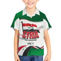 Syria Independence Day Family Matching Off Shoulder Short Dress and Hawaiian Shirt with National Flag and Emblem