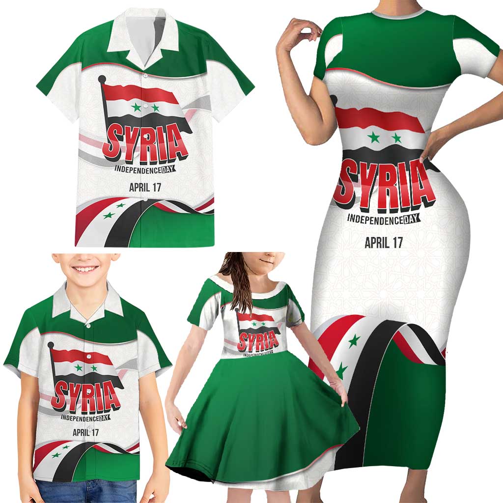 Syria Independence Day Family Matching Short Sleeve Bodycon Dress and Hawaiian Shirt with National Flag and Emblem