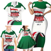 Syria Independence Day Family Matching Short Sleeve Bodycon Dress and Hawaiian Shirt with National Flag and Emblem