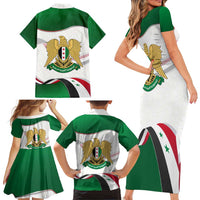 Syria Independence Day Family Matching Short Sleeve Bodycon Dress and Hawaiian Shirt with National Flag and Emblem