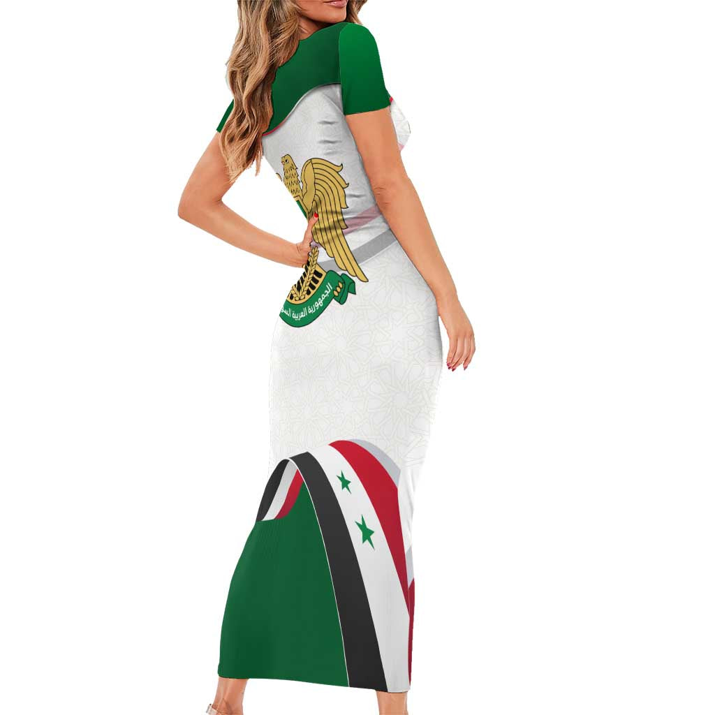 Syria Independence Day Family Matching Short Sleeve Bodycon Dress and Hawaiian Shirt with National Flag and Emblem
