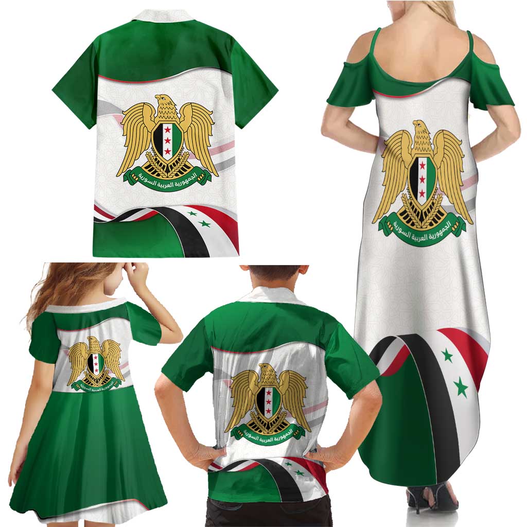 Syria Independence Day Family Matching Summer Maxi Dress and Hawaiian Shirt with National Flag and Emblem