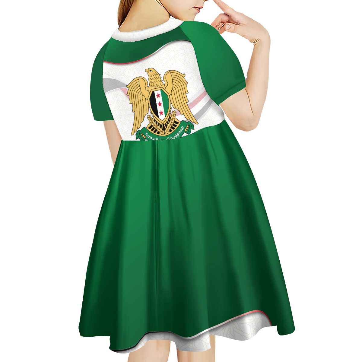 Syria Independence Day Kid Short Sleeve Dress with National Flag and Emblem