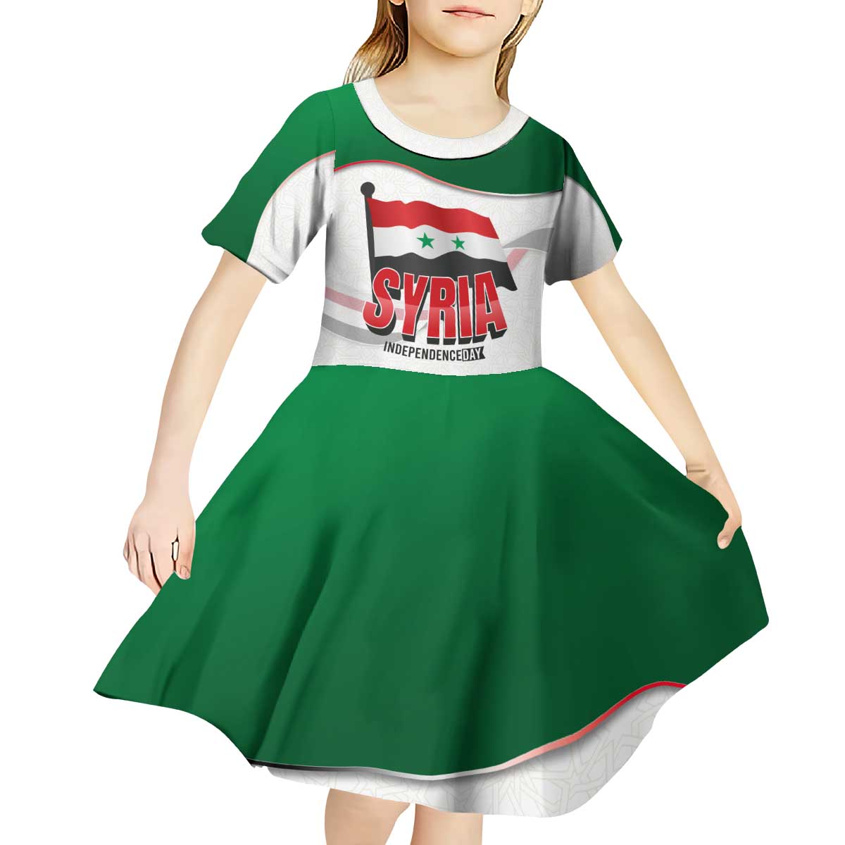 Syria Independence Day Kid Short Sleeve Dress with National Flag and Emblem