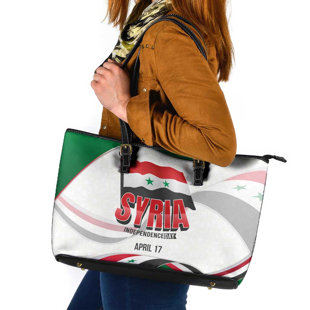 Syria Independence Day Leather Tote Bag with National Flag and Emblem