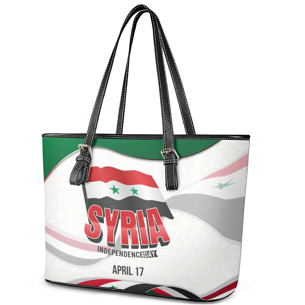 Syria Independence Day Leather Tote Bag with National Flag and Emblem