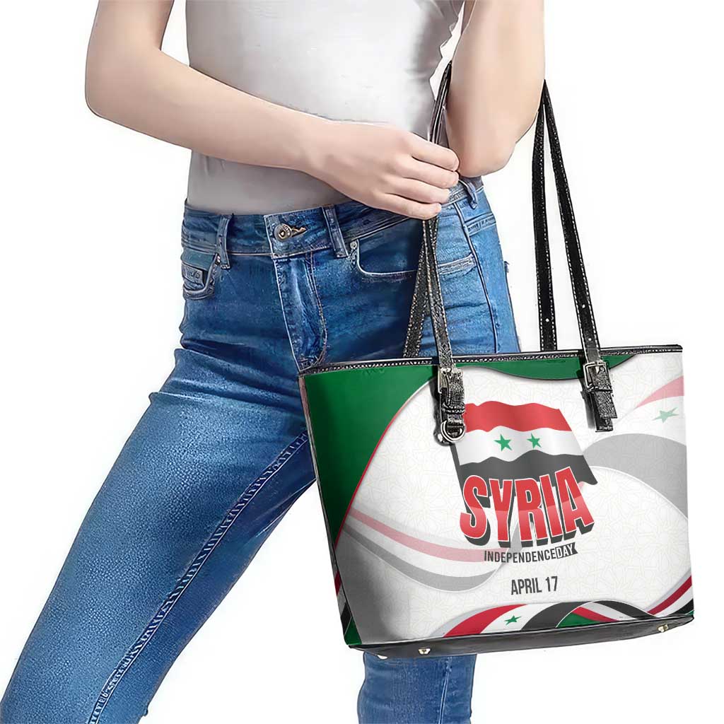 Syria Independence Day Leather Tote Bag with National Flag and Emblem