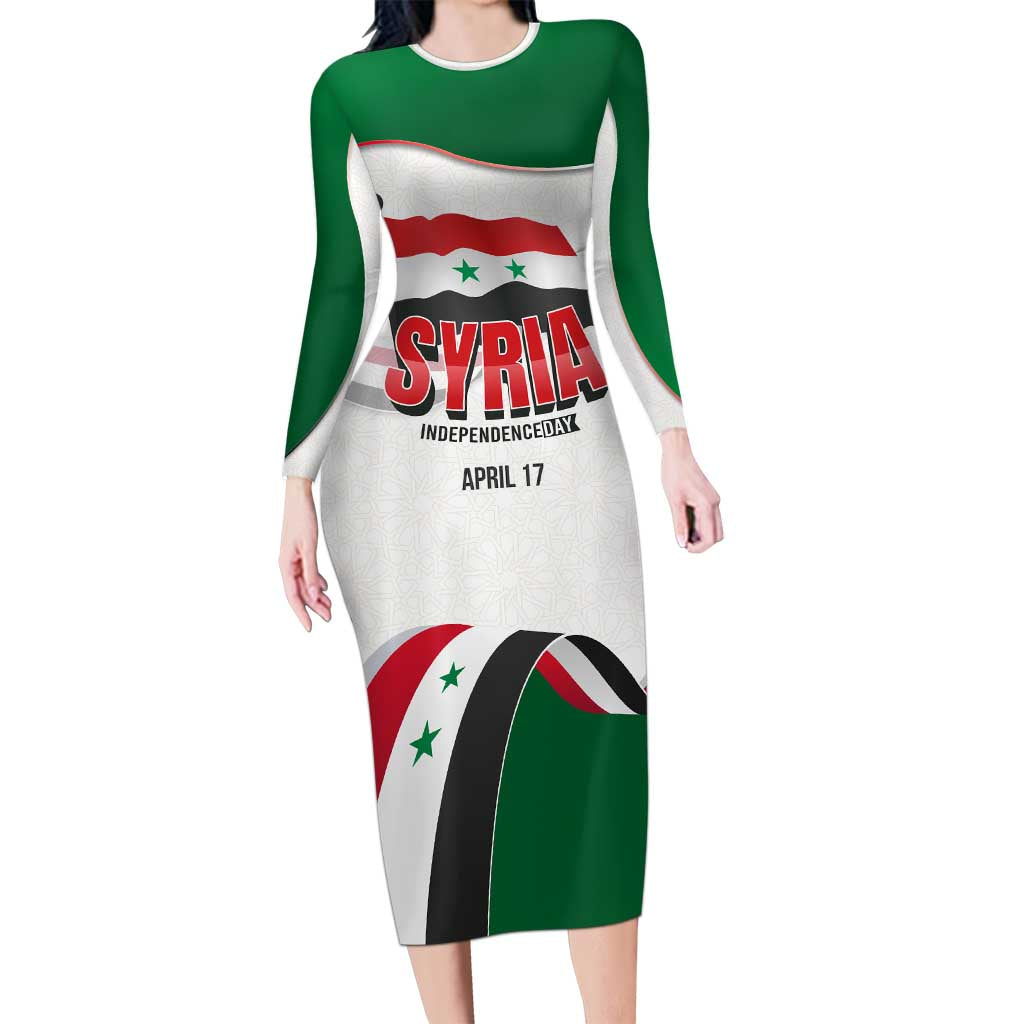 Syria Independence Day Long Sleeve Bodycon Dress with National Flag and Emblem