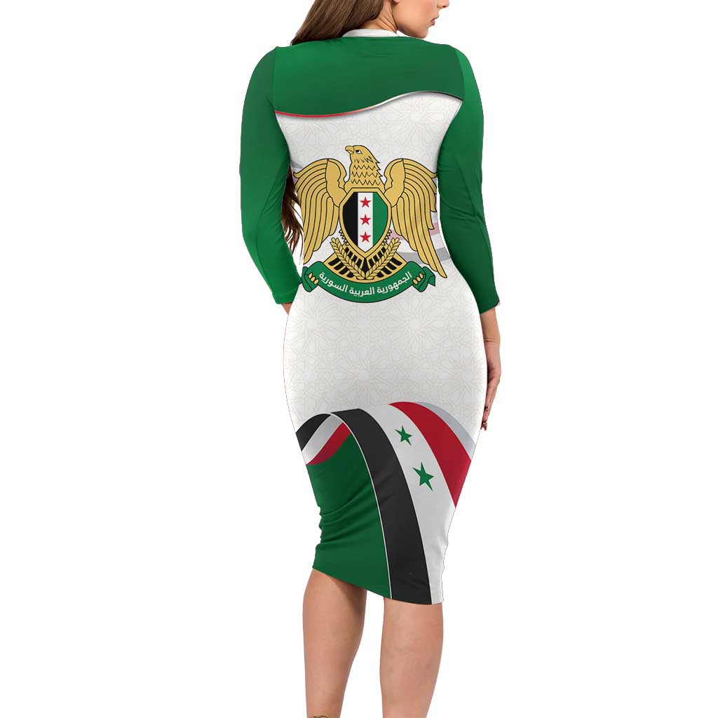 Syria Independence Day Long Sleeve Bodycon Dress with National Flag and Emblem