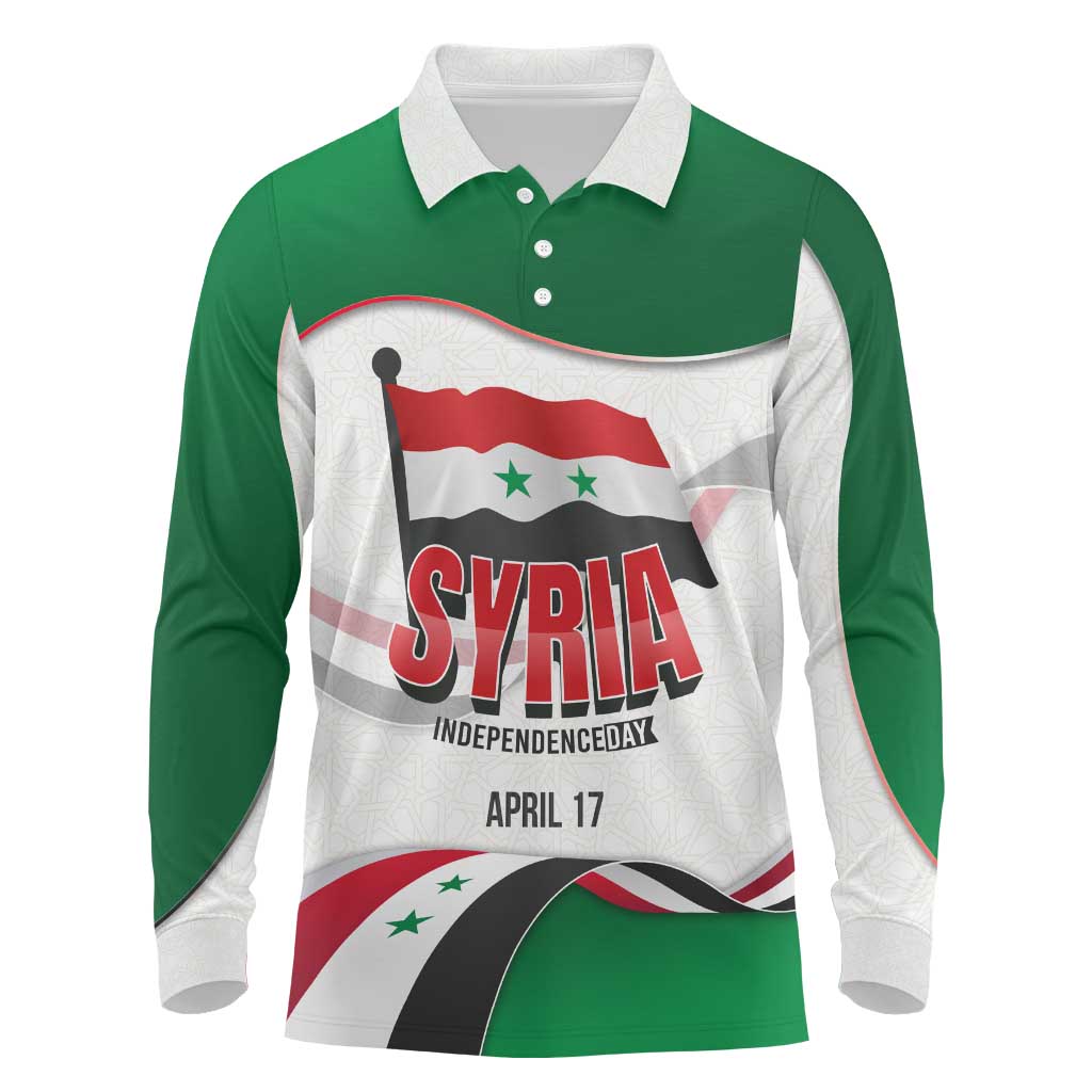 Syria Independence Day Long Sleeve Polo Shirt with National Flag and Emblem