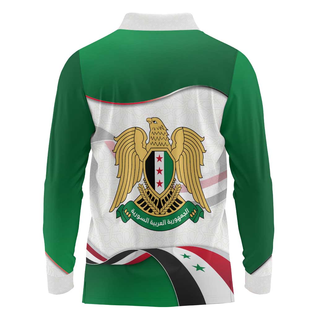 Syria Independence Day Long Sleeve Polo Shirt with National Flag and Emblem