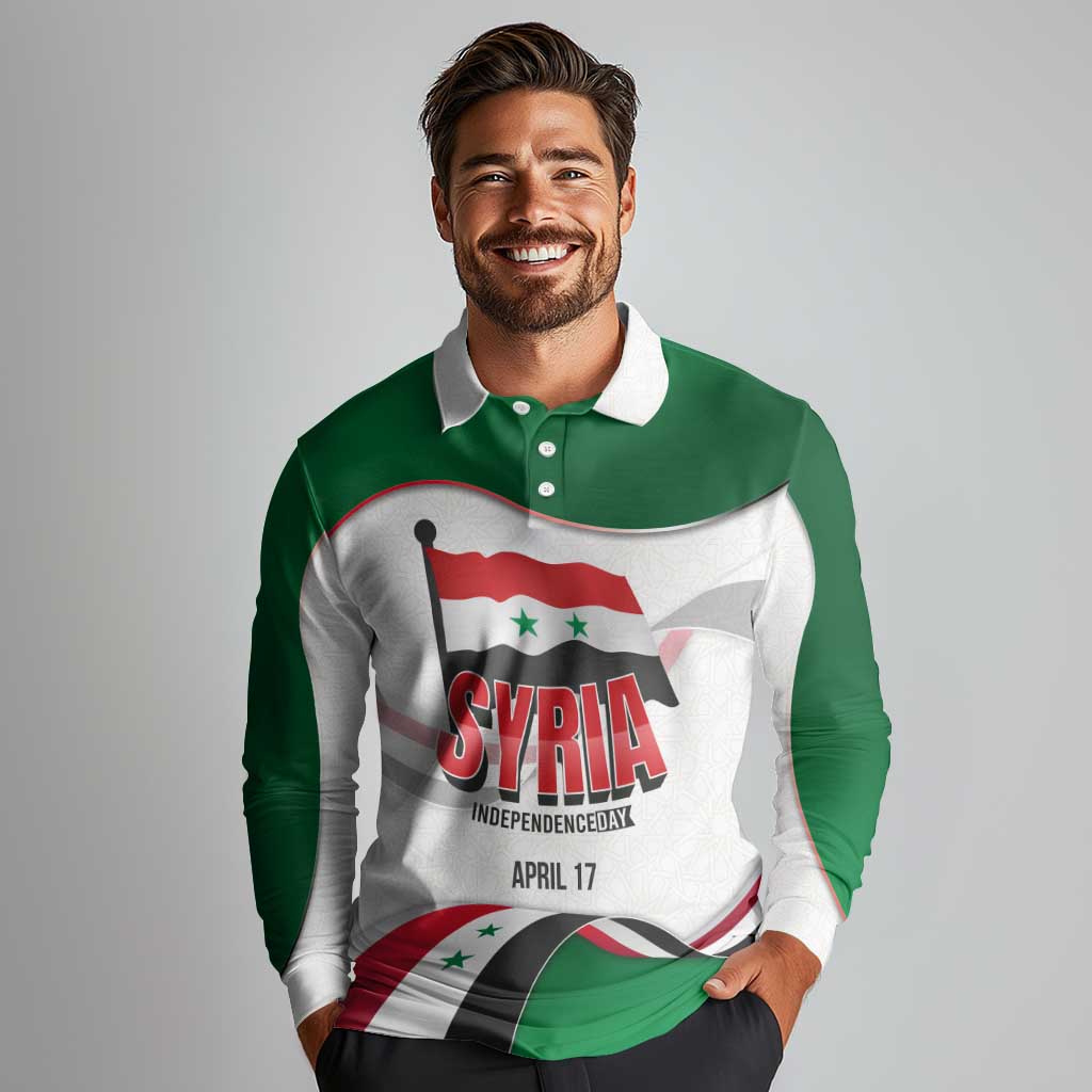 Syria Independence Day Long Sleeve Polo Shirt with National Flag and Emblem
