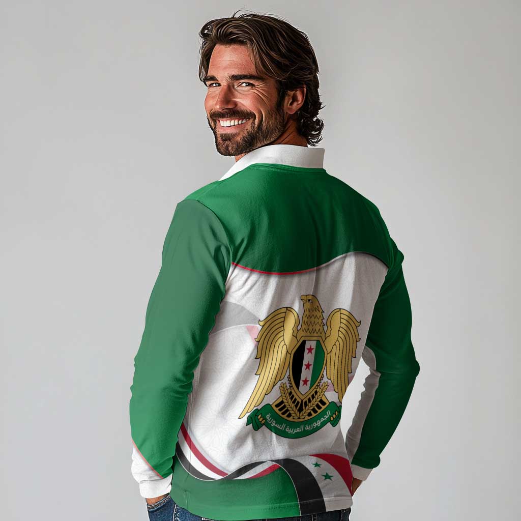 Syria Independence Day Long Sleeve Polo Shirt with National Flag and Emblem