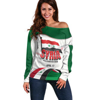 Syria Independence Day Off Shoulder Sweater with National Flag and Emblem