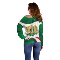 Syria Independence Day Off Shoulder Sweater with National Flag and Emblem