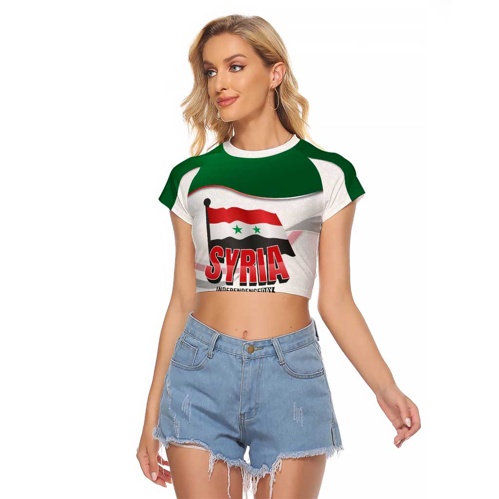 Syria Independence Day Raglan Cropped T Shirt with National Flag and Emblem