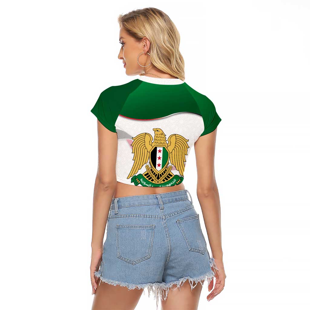 Syria Independence Day Raglan Cropped T Shirt with National Flag and Emblem