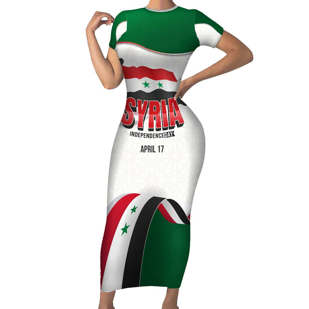 Syria Independence Day Short Sleeve Bodycon Dress with National Flag and Emblem