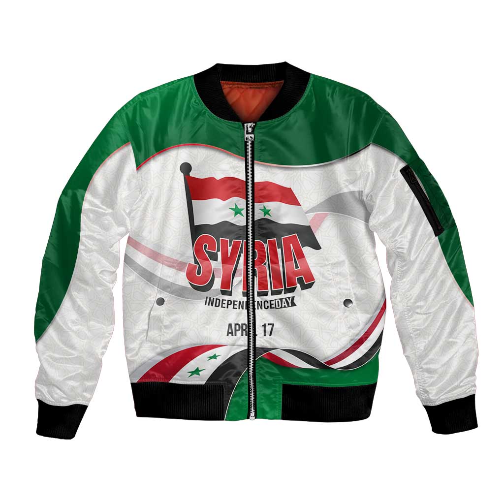 Syria Independence Day Sleeve Zip Bomber Jacket with National Flag and Emblem