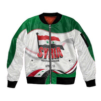 Syria Independence Day Sleeve Zip Bomber Jacket with National Flag and Emblem