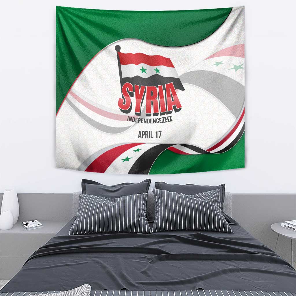 Syria Independence Day Tapestry with National Flag and Emblem