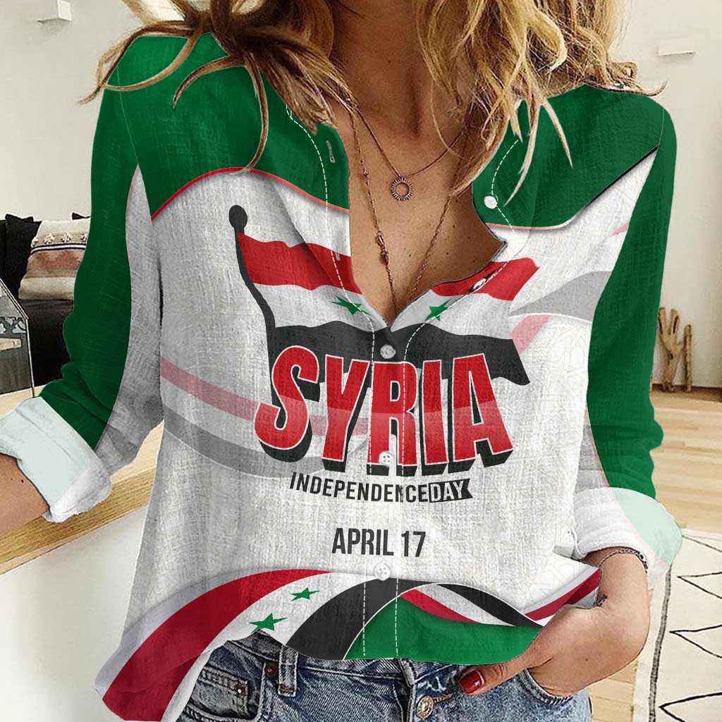 Syria Independence Day Women Casual Shirt with National Flag and Emblem
